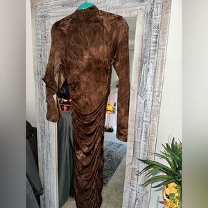 Elegant Long Sleeve Brown Dress